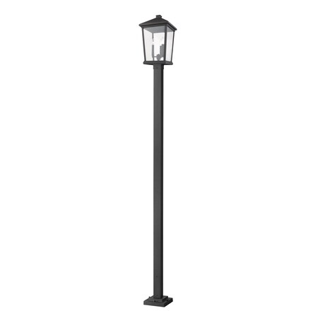 Z-Lite Beacon 3 Light Outdoor Post Mounted Fixture, Black & Clear Beveled 568PHXLS-536P-BK